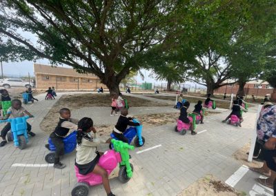 Cycle track kids learning to ride and to read road signs